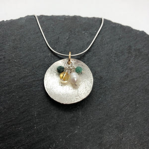 Scribbled Shell with Family Birthstones Necklace