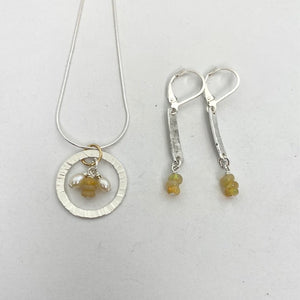 Hammered Birch with mini Opals Earrings