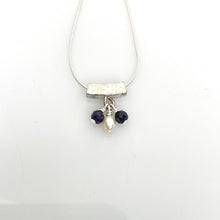 Load image into Gallery viewer, Scribbled Square Tube Slider with Sapphire Necklace