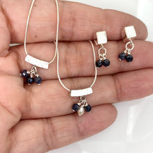 Load image into Gallery viewer, Scribbled Square Tube Slider with Sapphire Necklace