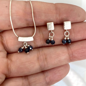 Square Stud Earrings with Mini Sapphires
