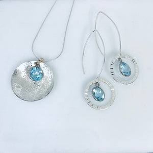 Scribbled Shell Disc with Blue Topaz Necklace