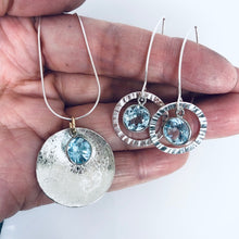 Load image into Gallery viewer, Scribbled Shell Disc with Blue Topaz Necklace