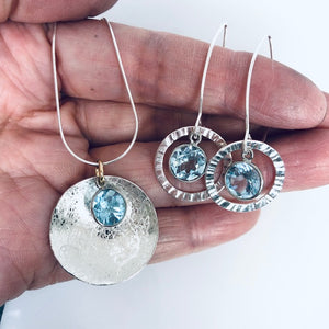 Scribbled Shell Disc with Blue Topaz Necklace