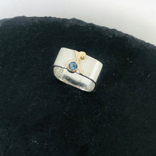Load image into Gallery viewer, Unique Large Square Stacking Silver &amp; Gold Blue Topaz Ring