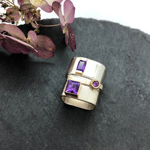 Load image into Gallery viewer, Skinny Amethyst Bezel Stacking Ring Size 9