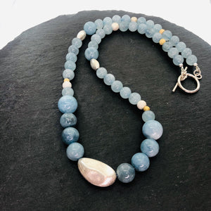 Calming Aquamarine Necklace with Silver Bead