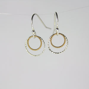 Sterling Silver and Gold Double Rings Short Earrings