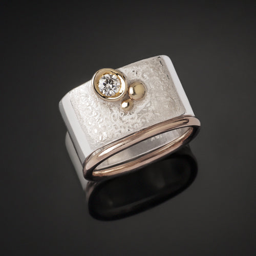 Large Stacking Ring with Diamond and Rose Gold Band