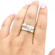 Load image into Gallery viewer, Medium Pearl &amp; Gold Square Stacking Rings