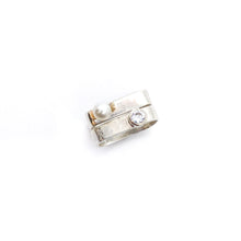 Load image into Gallery viewer, Medium Pearl &amp; Gold Square Stacking Rings