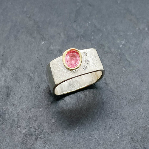 Pink Tourmaline and Diamond Bezel Ring Size 7 - SOLD