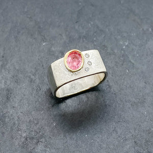 Pink Tourmaline and Diamond Bezel Ring Size 7