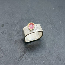 Load image into Gallery viewer, Pink Tourmaline and Diamond Bezel Ring Size 7