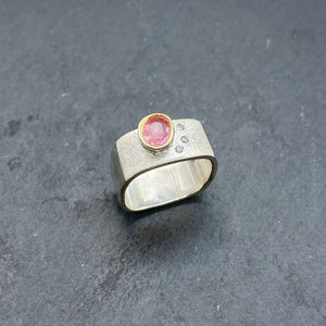 Pink Tourmaline and Diamond Bezel Ring Size 7 - SOLD