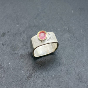 Pink Tourmaline and Diamond Bezel Ring Size 7