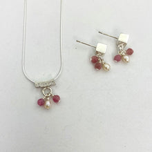 Load image into Gallery viewer, Elegant Cube Studs with mini pearls and pink tourmalines