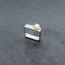 Load image into Gallery viewer, Medium Pearl &amp; Gold Square Stacking Rings
