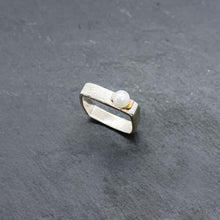 Load image into Gallery viewer, Medium Pearl &amp; Gold Square Stacking Rings