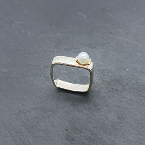 Medium Pearl & Gold Square Stacking Rings