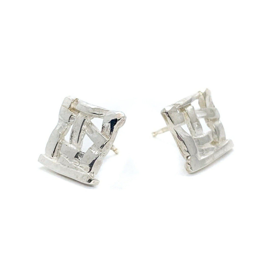 Silver Woven Basket Studs