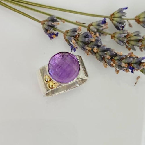 Rose Cut Amethyst and gold ring Size 9.5
