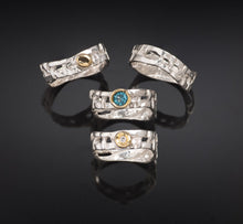 Load image into Gallery viewer, Skinny Woven Basket Blue Topaz Bezel Ring