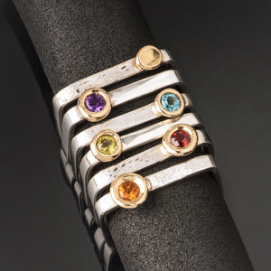 Skinny Square Stacking Ring with 18kt & Pink Tourmaline