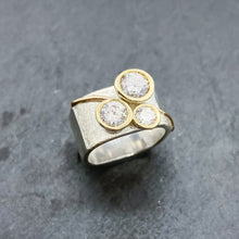 Load image into Gallery viewer, Tri-Diamond CZ Bezel Ring Size 6-8.5
