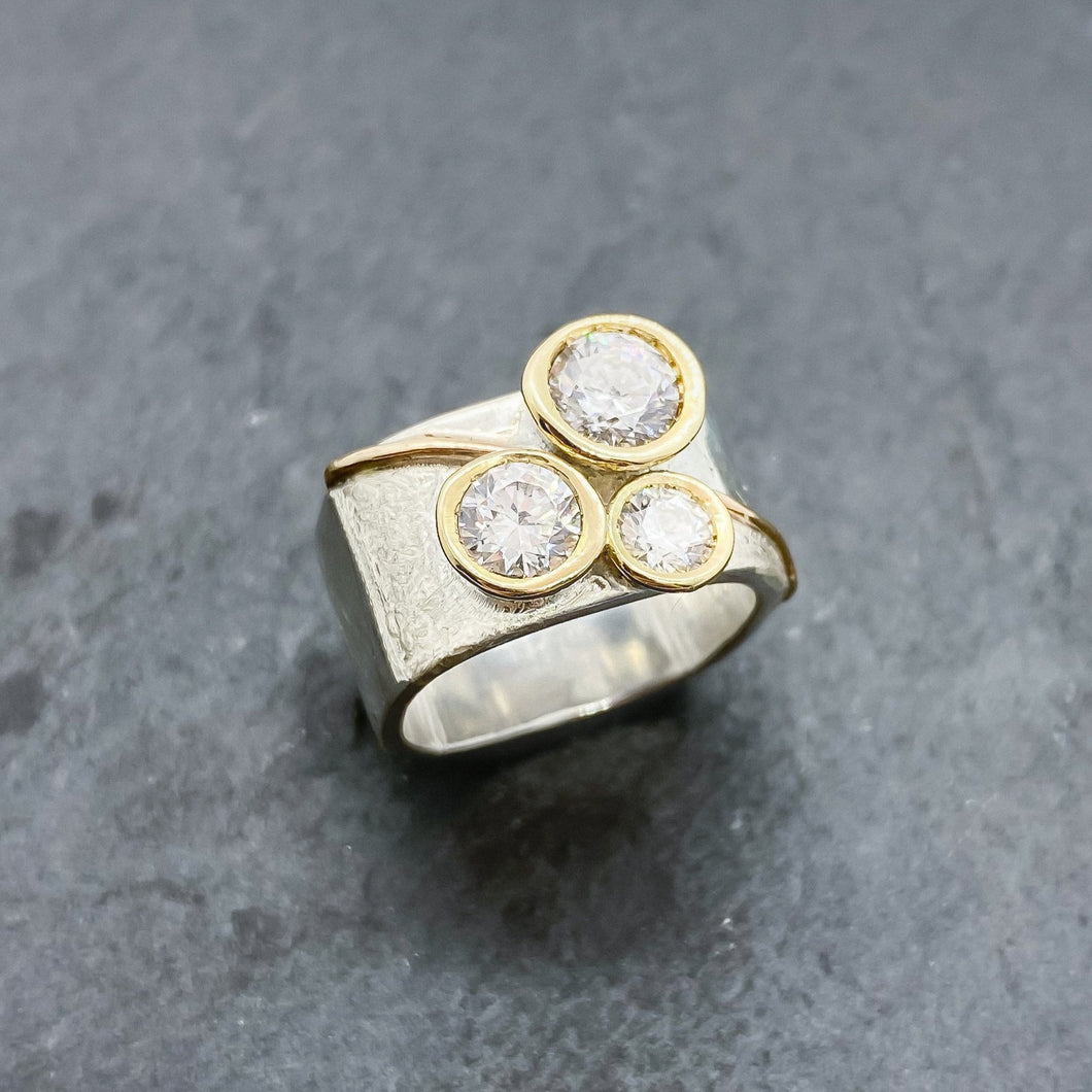 Tri-Diamond CZ Bezel Ring Size 6-8.5