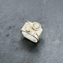 Load image into Gallery viewer, Tri-Diamond CZ Bezel Ring Size 6-8.5