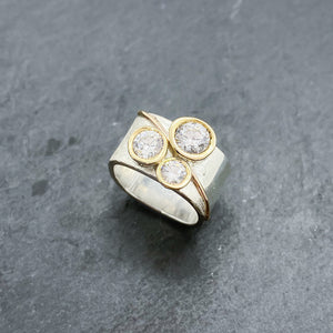 Tri-Diamond CZ Bezel Ring Size 6-8.5