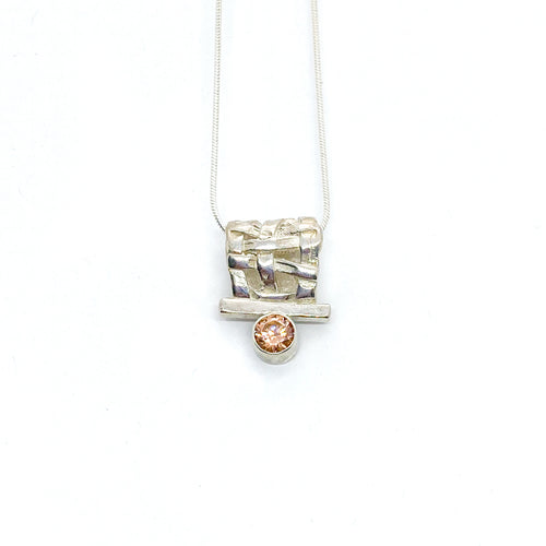 Pink CZ Woven Basket Slider Necklace
