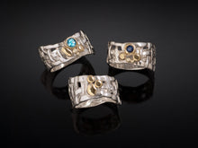 Load image into Gallery viewer, Woven Basket Gold Cluster Ring with Blue Topaz