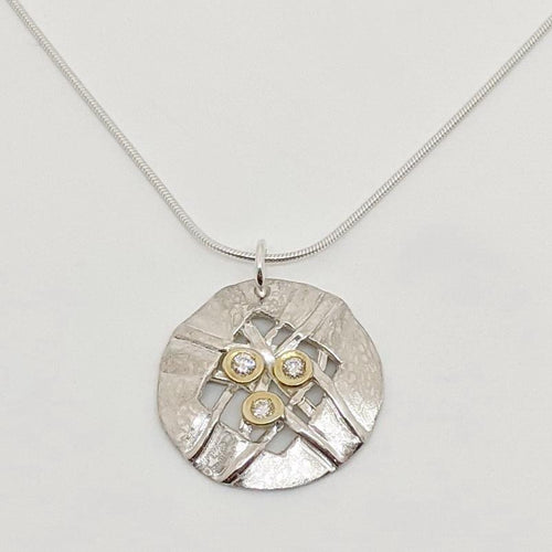 Woven Small Round Disc with Diamond Necklace