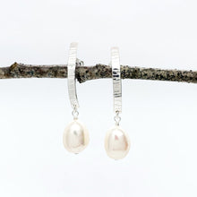 Load image into Gallery viewer, Hammered Silver Birch Stick with Baroque Pearl Drop Earrings