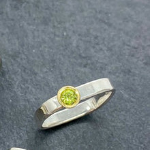 Load image into Gallery viewer, Skinny Square Stacking Gold Bezel Set Peridot Ring