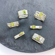 Load image into Gallery viewer, Unique Large Square Stacking Silver &amp; Gold Set Peridot Ring