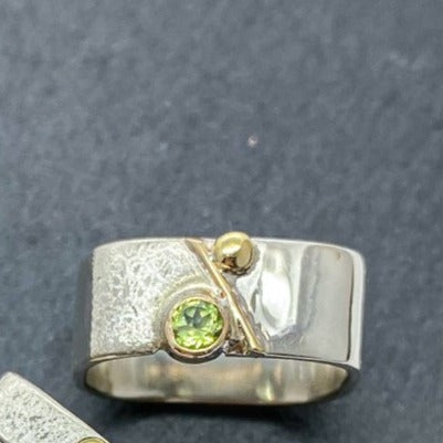 Unique Large Square Stacking Silver & Gold Set Peridot Ring