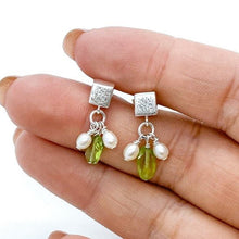 Load image into Gallery viewer, Elegant Cube Studs with mini pearls and peridot