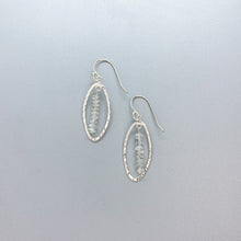 Load image into Gallery viewer, Open Hammered Leaf with Aquamarine stick Earrings