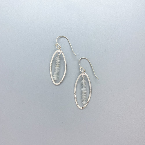 Open Hammered Leaf with Aquamarine stick Earrings