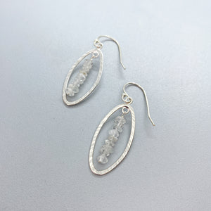 Open Hammered Leaf with Aquamarine stick Earrings