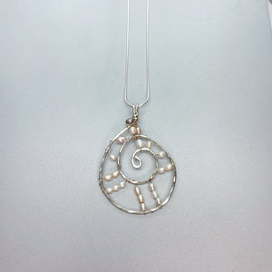 Large Dream Catcher Woven Pearl Scroll Necklace