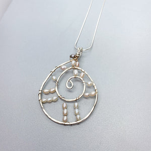 Large Dream Catcher Woven Pearl Scroll Necklace