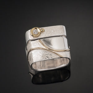 Medium Diamond Stacking Ring and Large Zen Bamboo Ring