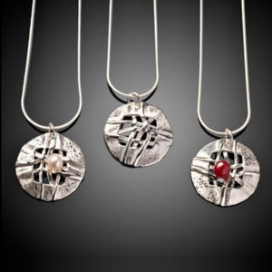 Woven Small Round Disc with Pearl Necklace