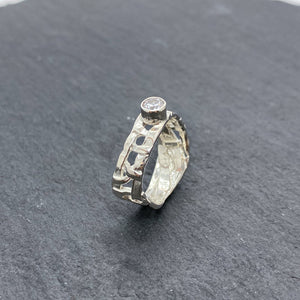 Skinny Woven Basket Ring with CZ