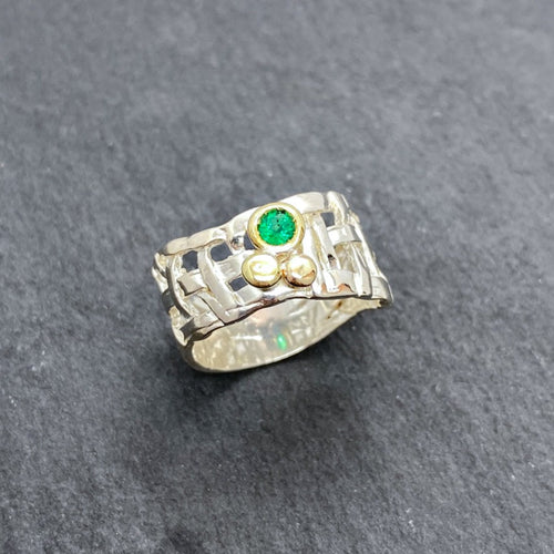 Woven Basket Emerald Bezel Ring