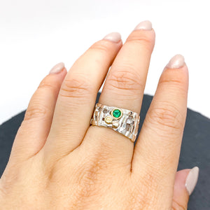 Woven Basket Emerald Bezel Ring